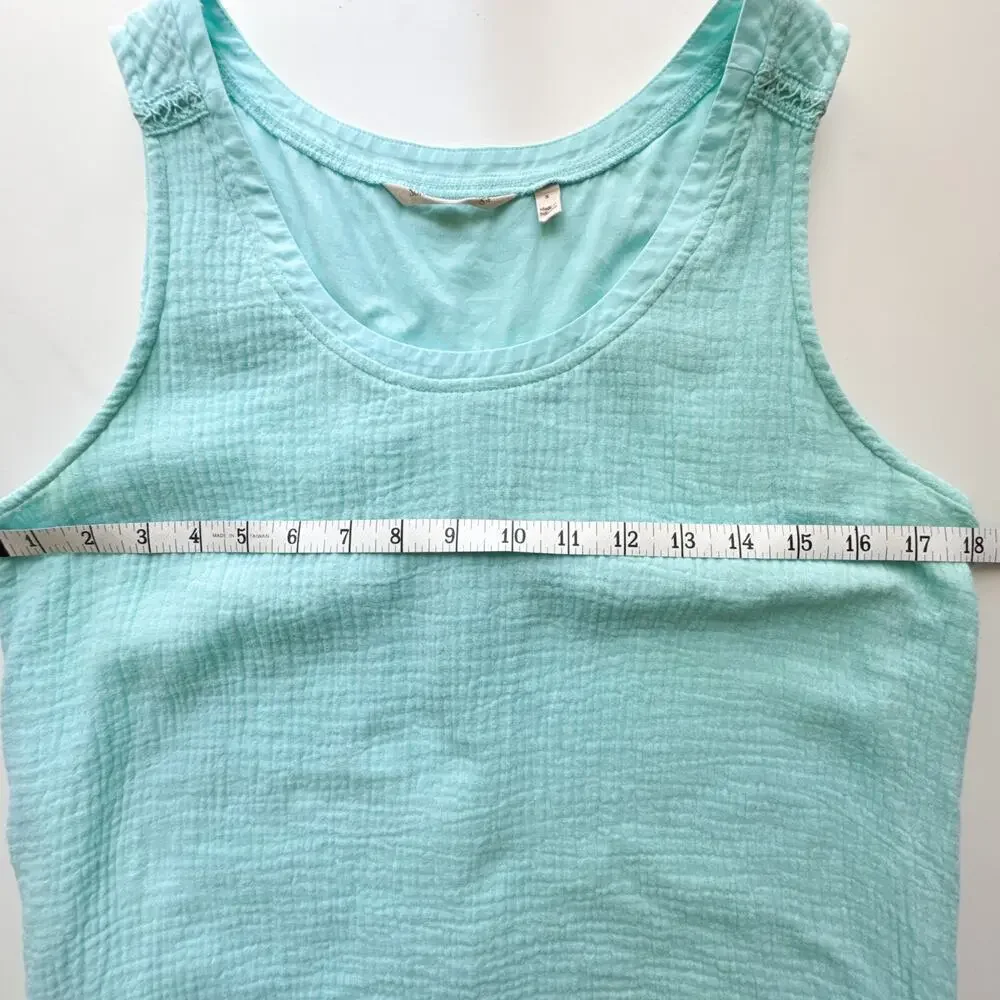 Soft Surroundings Beach Bound Tank Aqua Blue Small Crinkle Cotton Top S 2ER69